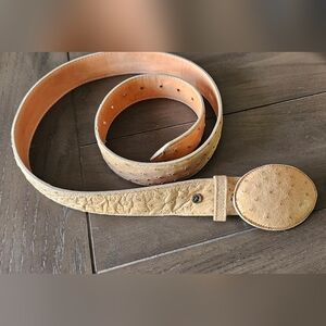 Cream/Beige ostrich leather belt